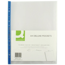 Q-Connect A4 Punched Pocket Deluxe Top Opening Blue Strip (Pack of 25)