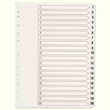 Q-Connect Multi-Punched 1-20 Reinforced White Board A4 Index Clear Tabbed