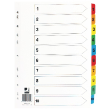 Q-Connect Multi-Punched 1-10 Reinforced Multi-Colour A4 Index Numbered Tabs