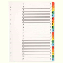 Q-Connect Multi-Punched 1-20 Reinforced Multi-Colour A4 Index Numbered Tabs