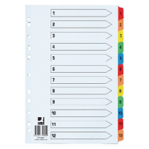 Q-Connect Extra Wide Index 1-12 Board Reinforced Multi-Colour Divider