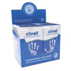 CLINELL Antimicrobial Hand Sanitising Wipes (Pack 100 Individually Wrapped)