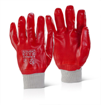 Red PVC Gloves Knit Wrist