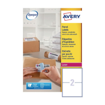 Avery White Laser Parcel Labels 199.6 x 143.5mm 2 Per Sheet Pack of 500 L7168-250