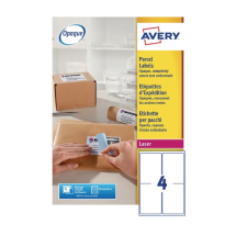 Avery White Laser Parcel Labels 139 x 99.1mm 4 Per Sheet Pack of 400 L7169-100