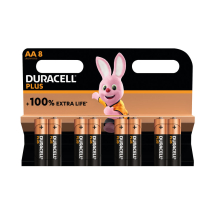 Duracell Plus AA Battery Alkaline 100% Extra Life (Pack of 8)