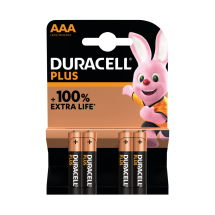 Duracell Plus AAA Battery Alkaline 100% Extra Life (Pack of 4)