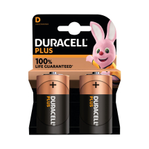 Duracell Plus D Battery Alkaline 100% Life (Pack of 2)