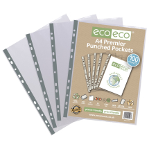 A4 100% Recycled Premier Multi Punched Pockets - Pack 100