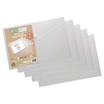 A4 50% Recycled Clear Press Stud Wallets - Pack 5