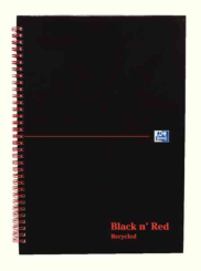 Black n Red A5 Wirebound Hardback Recycled Notebook Ruled Perforated (Pack of 5)