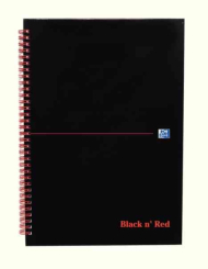 Black n Red A4 Wirebound Hardback Notebook Ruled Perforated (Pack of 5)