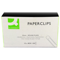 Q-Connect 32mm Plain Paperclips (Pack of 10 x 100)