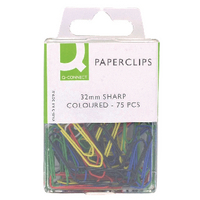 Q-Connect 32mm Coloured Paperclips (Pack of 10 x 75)