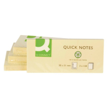 Q-Connect Repositionable Recycled 38 x 51mm Yellow Quick Notes (Pack of 12)